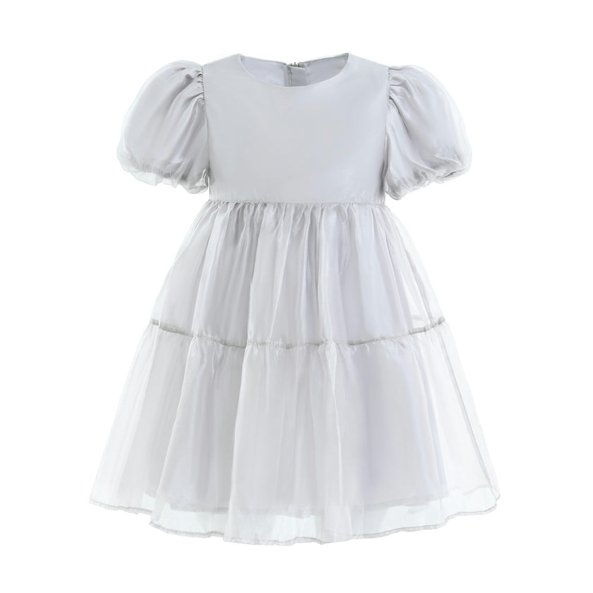 Gray Eveline Puff-Sleeve Dress