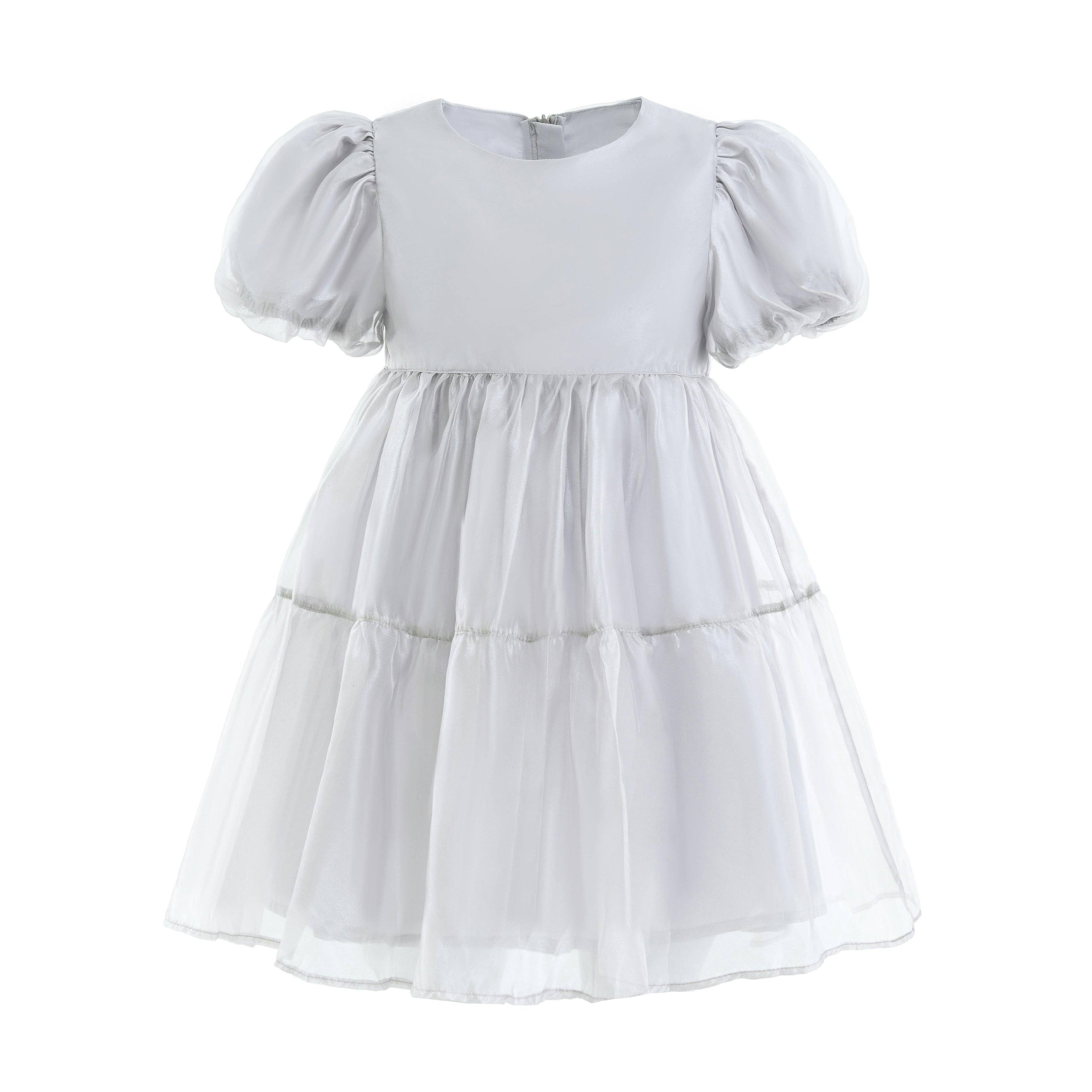 Gray Eveline Puff-Sleeve Dress