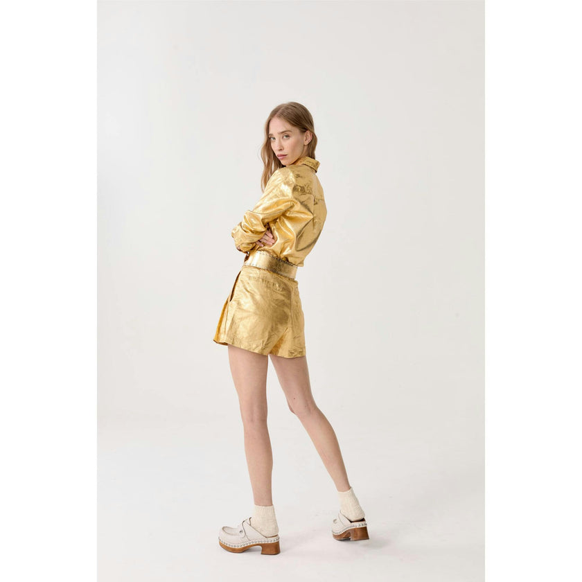 Frida Metallic&nbsp;Linen Shorts - Gold
