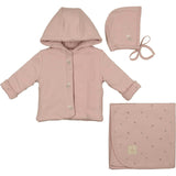 Plush Print Girls' Jacket Layette Set Ivory & Pink