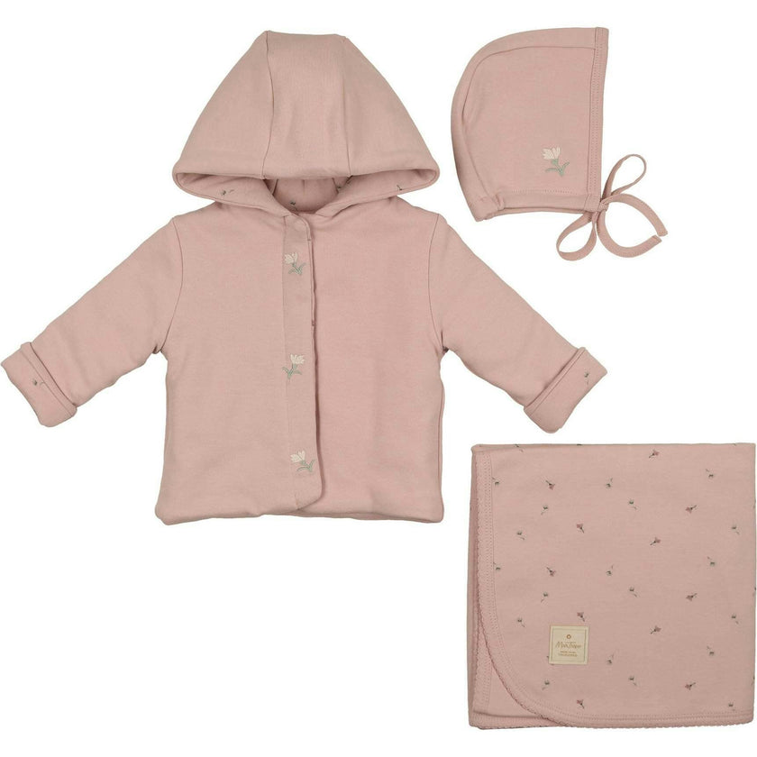 Plush Print Girls' Jacket Layette Set Ivory & Pink
