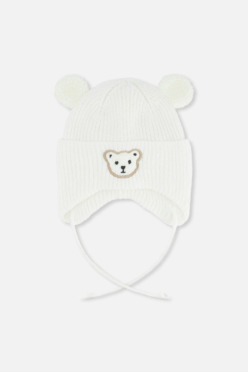 Baby Winter Knit Hat With Ear Flaps And Ears Off-White