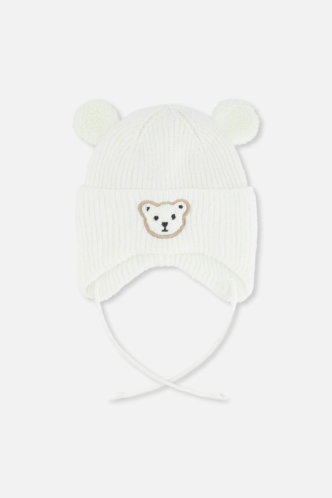 Baby Winter Knit Hat With Ear Flaps And Ears Off-White