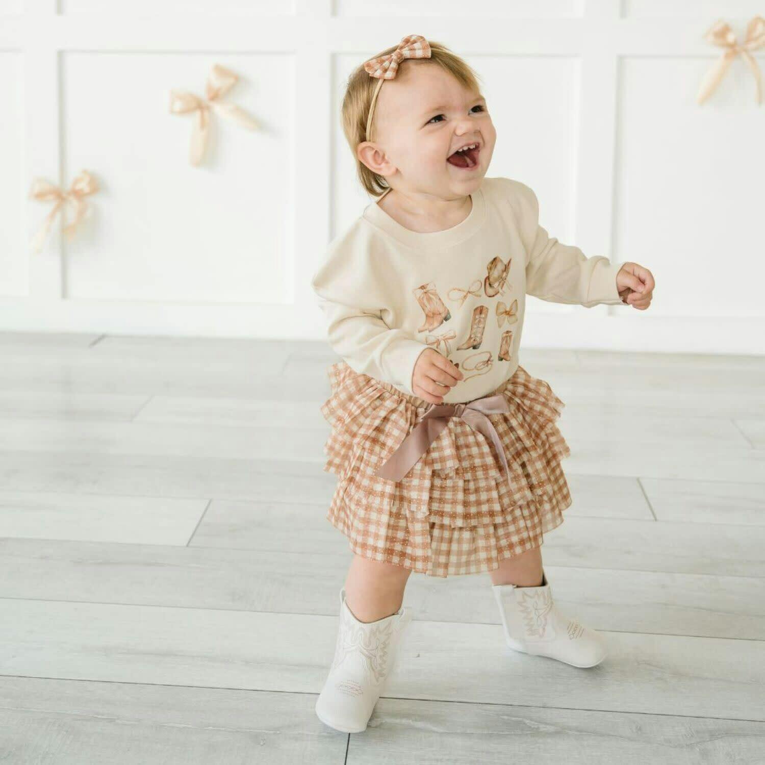 Gingham Printed Tulle Bow Baby Headband
