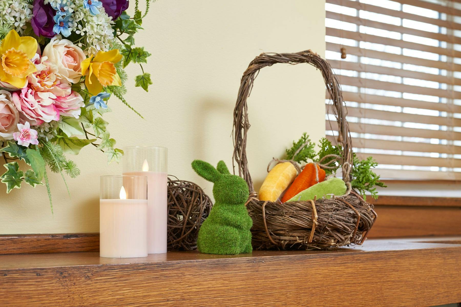 Moss Covered Standing Bunny Rabbits Easter Tabletop Decor - Set of 2