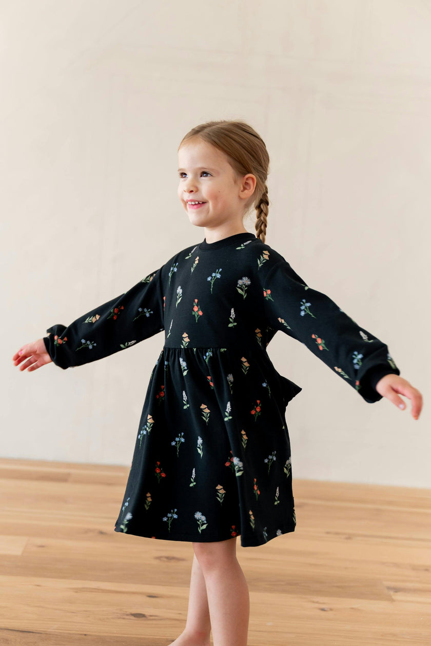 Long Sleeve Skater Dress in Midnight Wildflower
