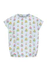 Emma Top Blue Floral Block Print