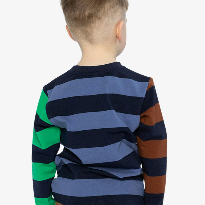 Large Striped Long Sleeve T-Shirt Blue, Green and Brown