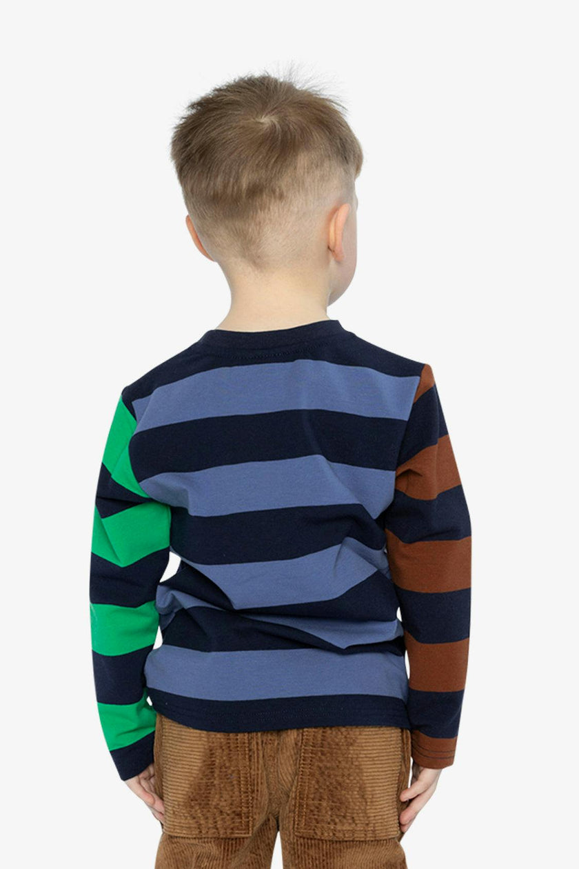 Large Striped Long Sleeve T-Shirt Blue, Green and Brown