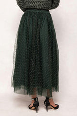 Brigitte Skirt in Emerald Flocked Dot Tulle
