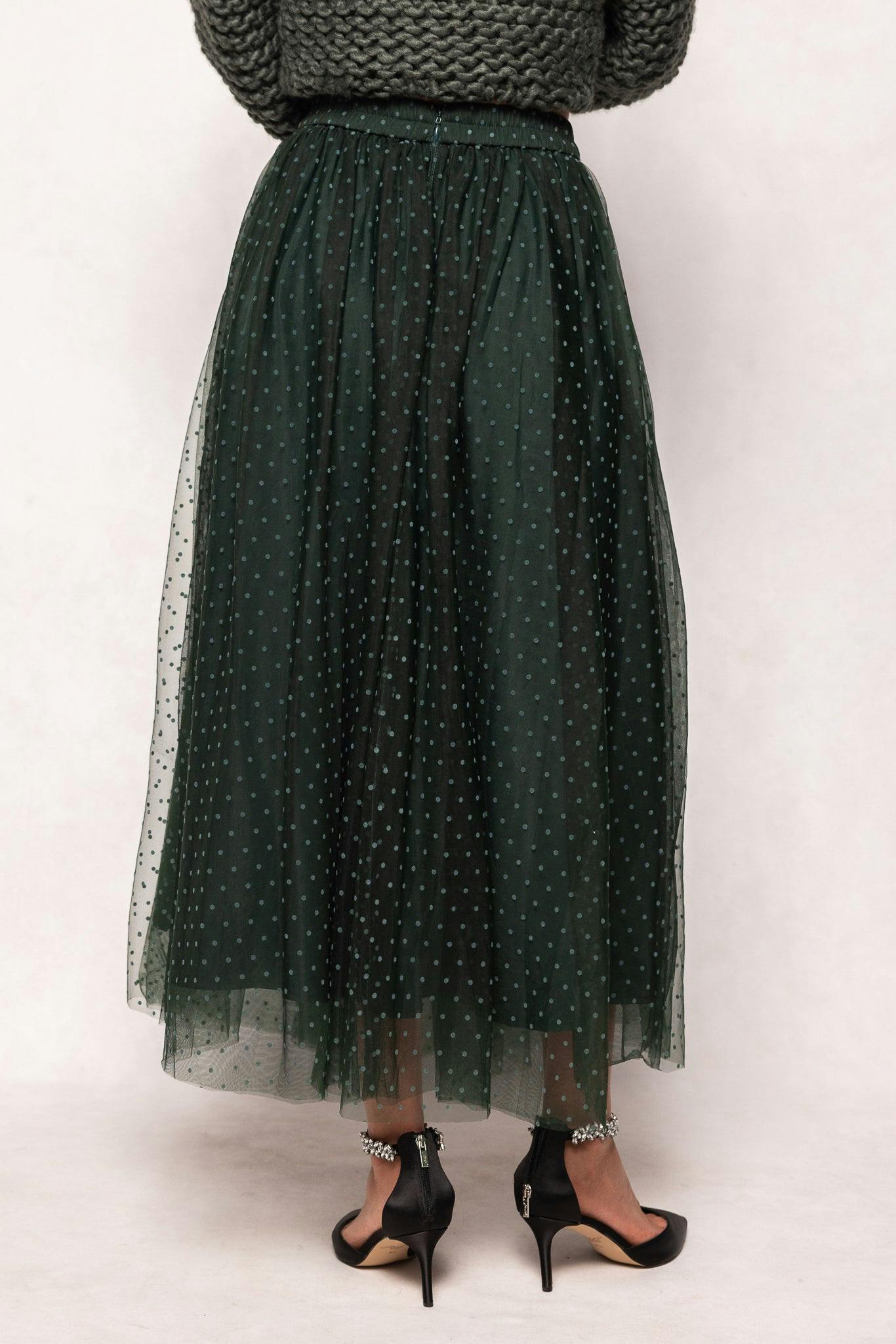 Brigitte Skirt in Emerald Flocked Dot Tulle