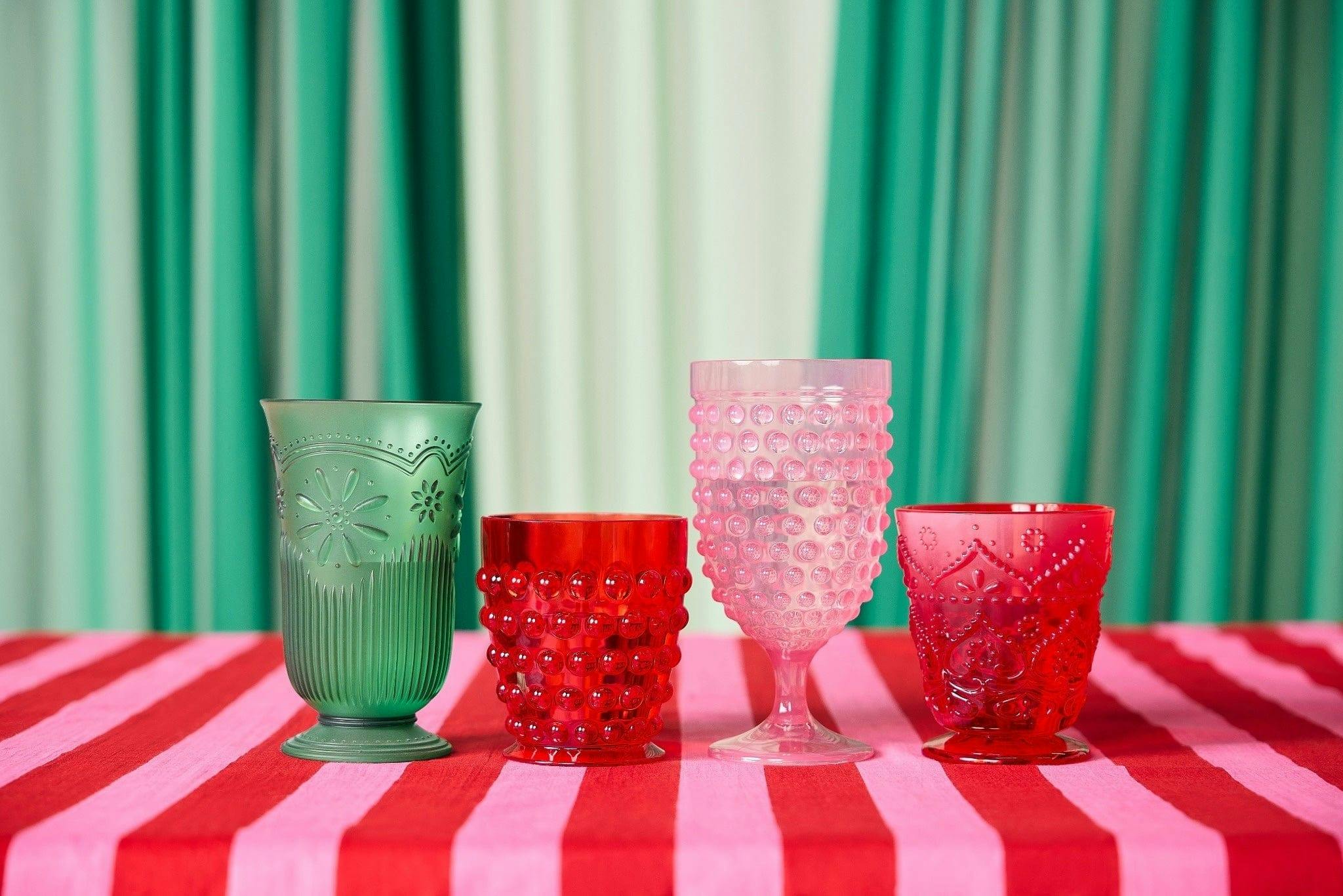 Packed Party Holiday Vintage-Style Plastic Goblets Set of 4 - 13-17 oz BPA-Free Reusable Cups in Pink Red and Green for Christmas Parties