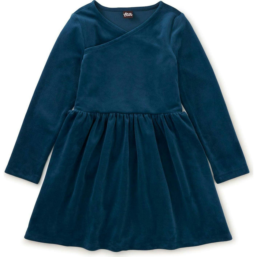 Velour Wrap Neck Dress, Blue