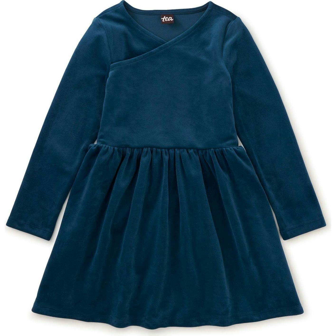 Velour Wrap Neck Dress, Blue