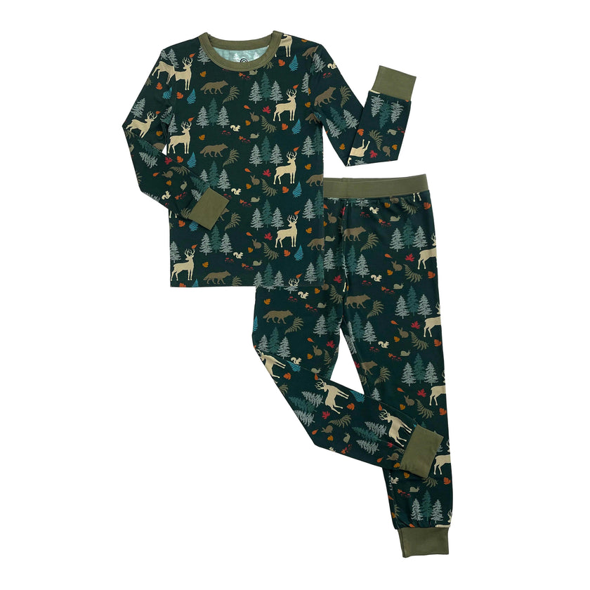 Midnight Forest Two-Piece Bamboo Long Sleeve Pajama Kids Pants Set
