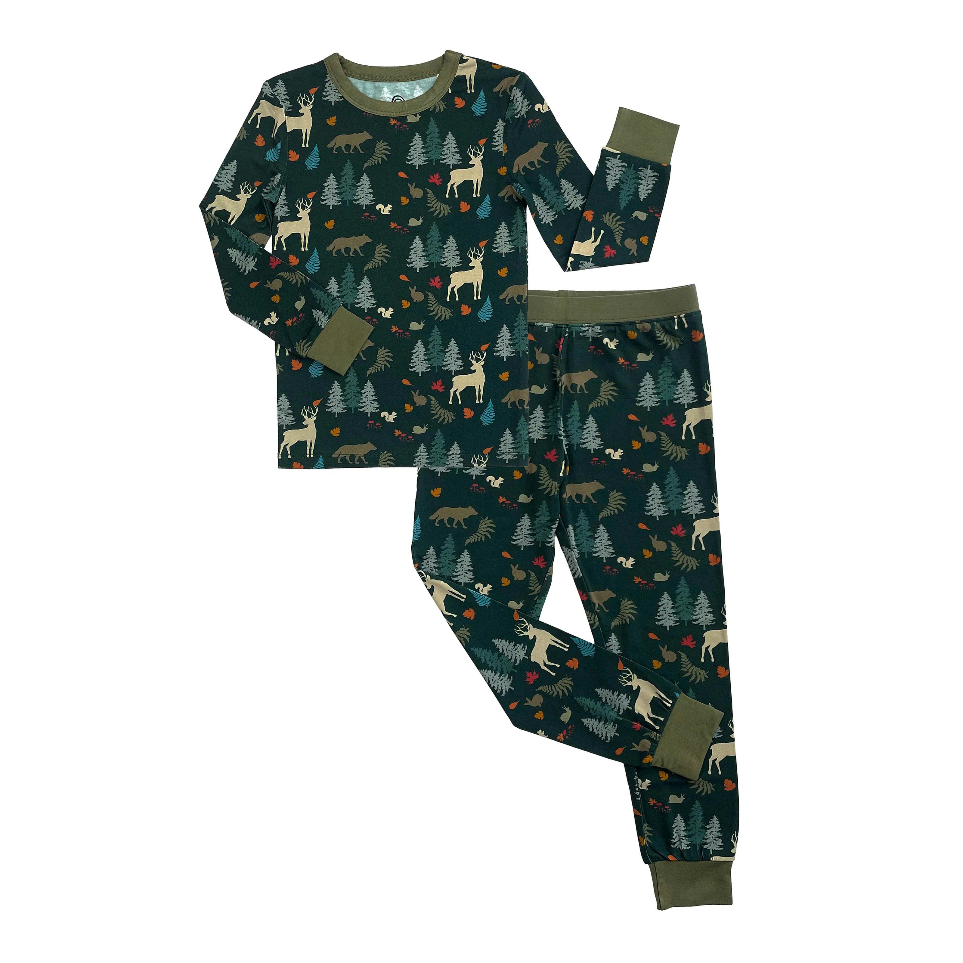 Midnight Forest Two-Piece Bamboo Long Sleeve Pajama Kids Pants Set