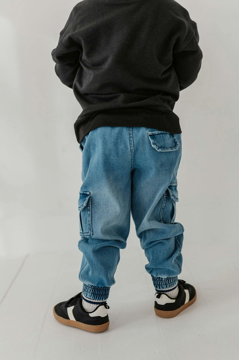 Boys Denim Jogger in Mid Blue Wash