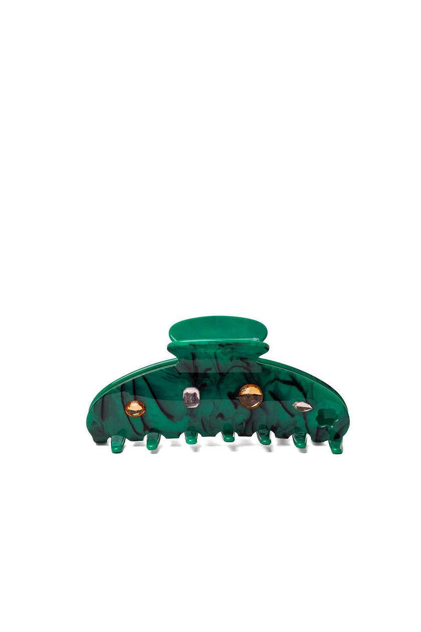 TEAL ACETATE CLAW WITH GEMS