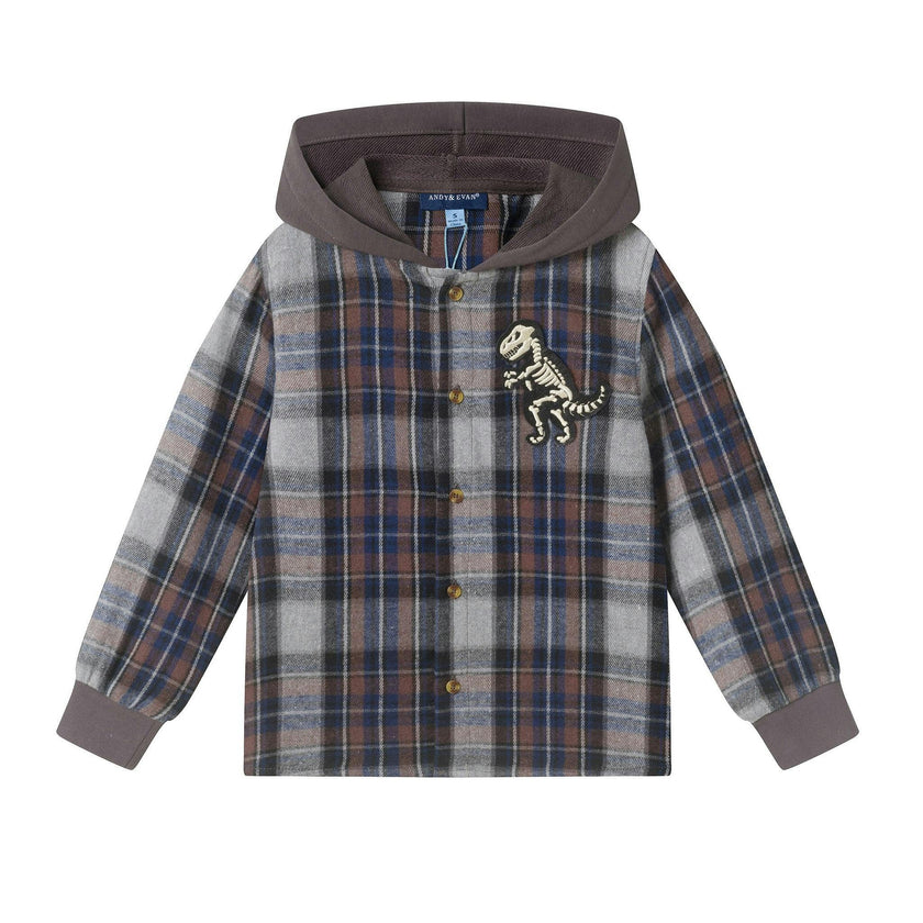 Hooded Plaid Shacket | Dino Bones