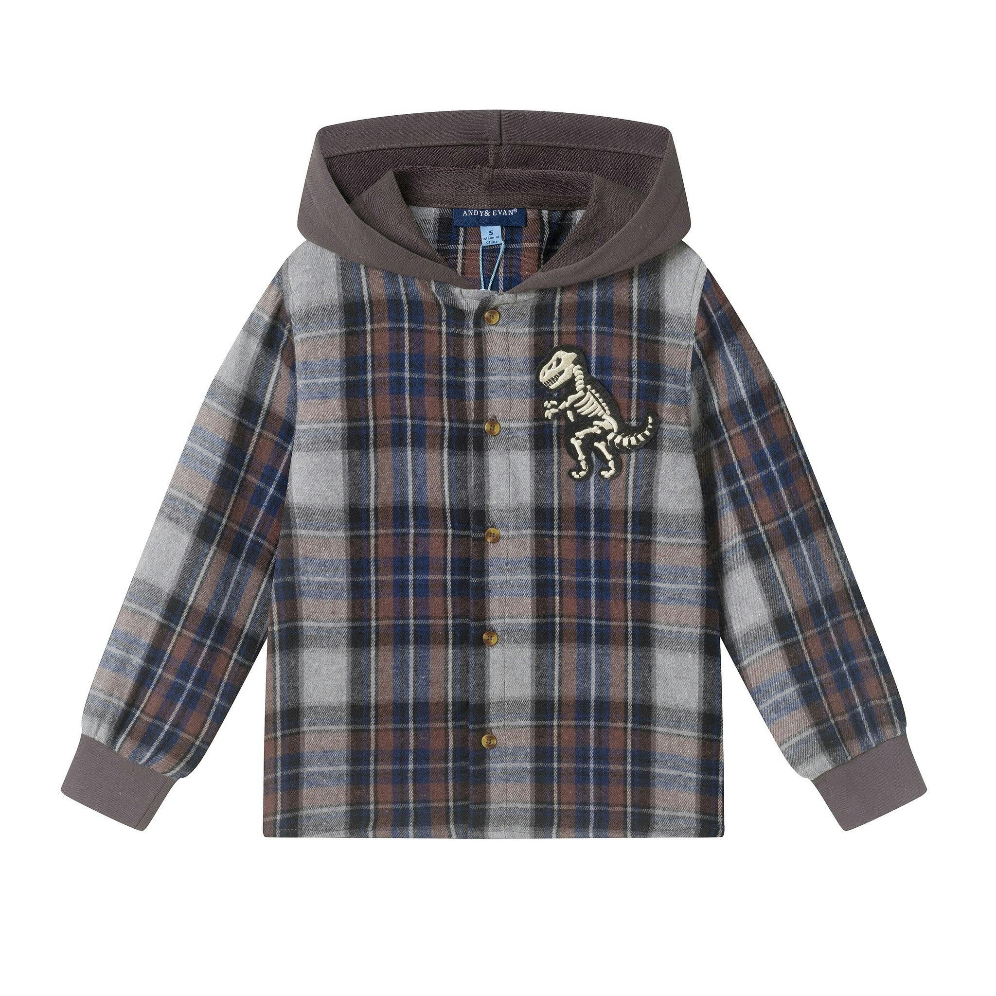 Hooded Plaid Shacket | Dino Bones