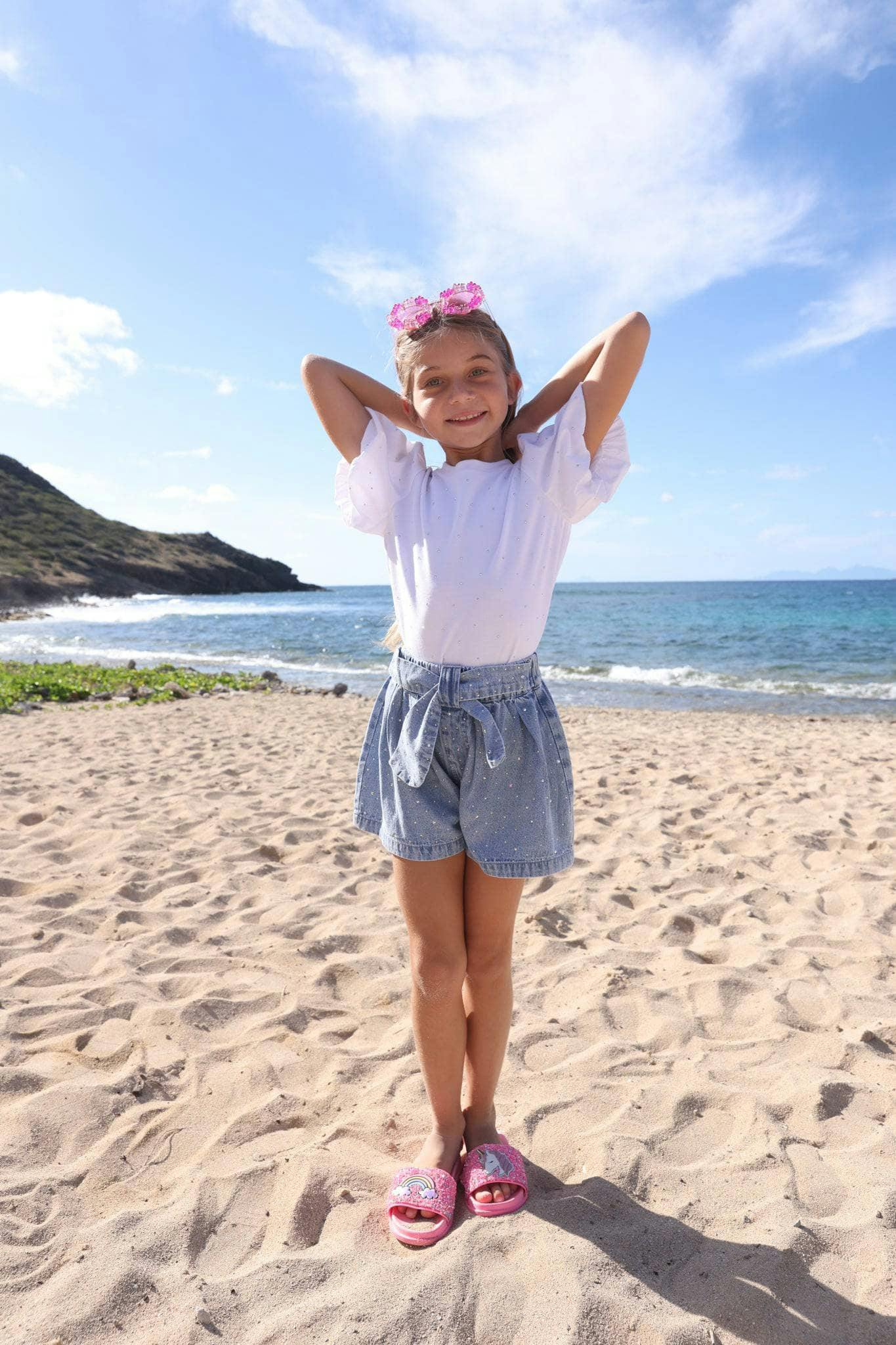 Sparkle Bow Denim Short