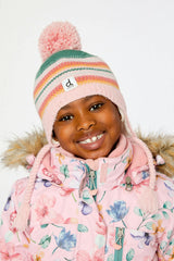 Winter Peruvian Knit Hat with Pompom Pink and Green Jacquard