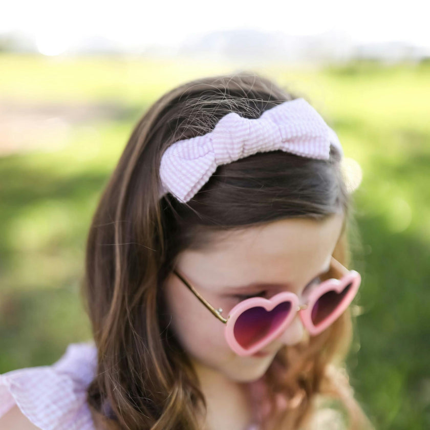 Seersucker Bow Headband in Pink/White