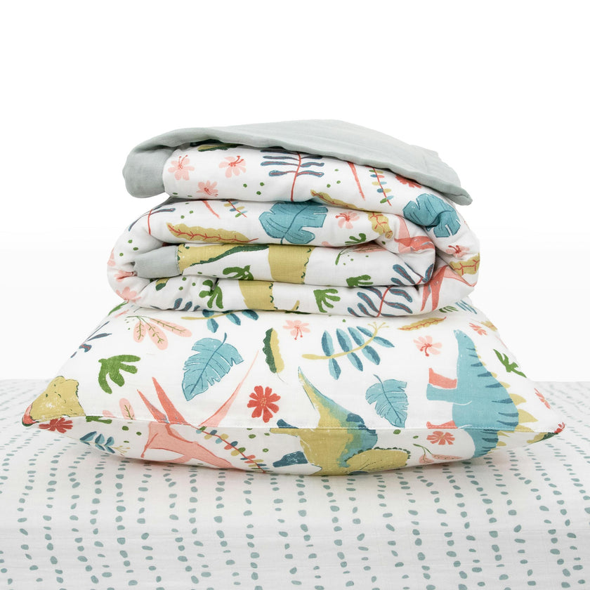 Cotton Muslin Toddler Bedding 3 Piece Set - Boho Dino