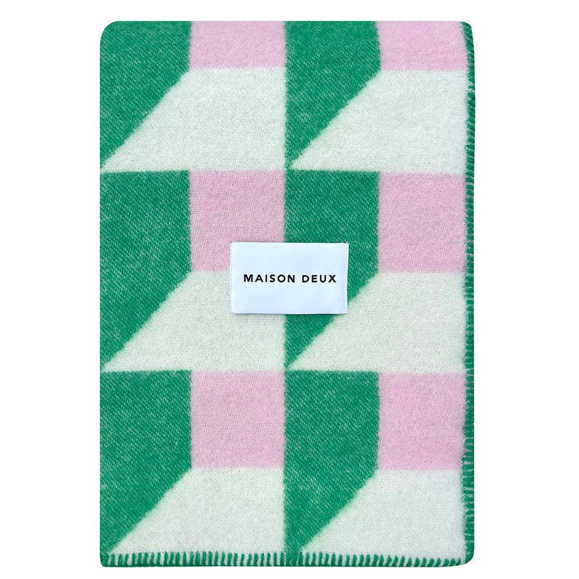 Blanket CUBICS Grass / Pink Print 4.25 x 6.5ft