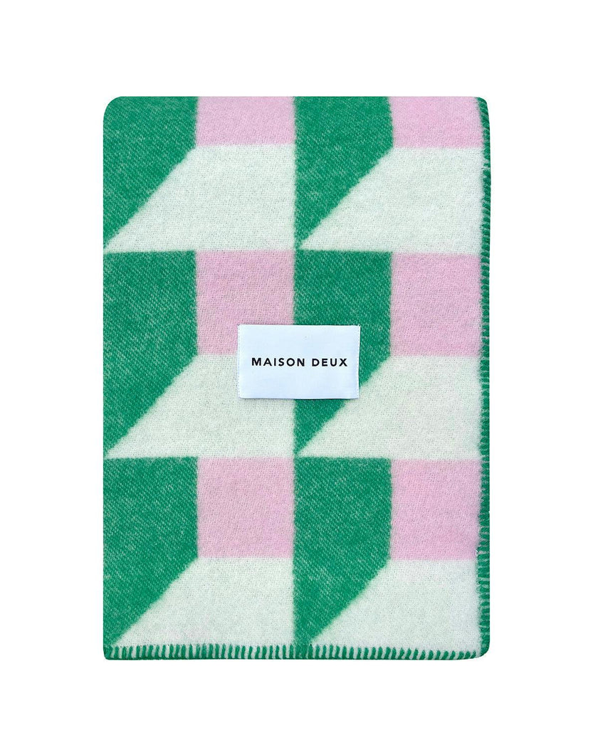 Blanket CUBICS Grass / Pink Print 4.25 x 6.5ft