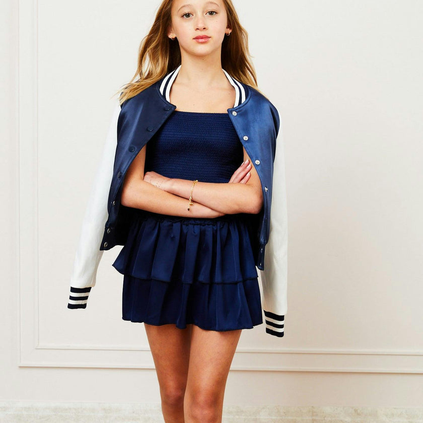 Valley Satin Varsity Jacket Navy & White