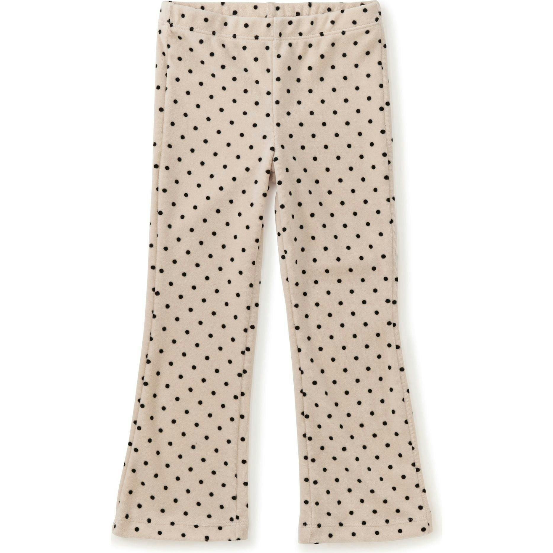 Polka Dot Velour Flare Pants, Brown