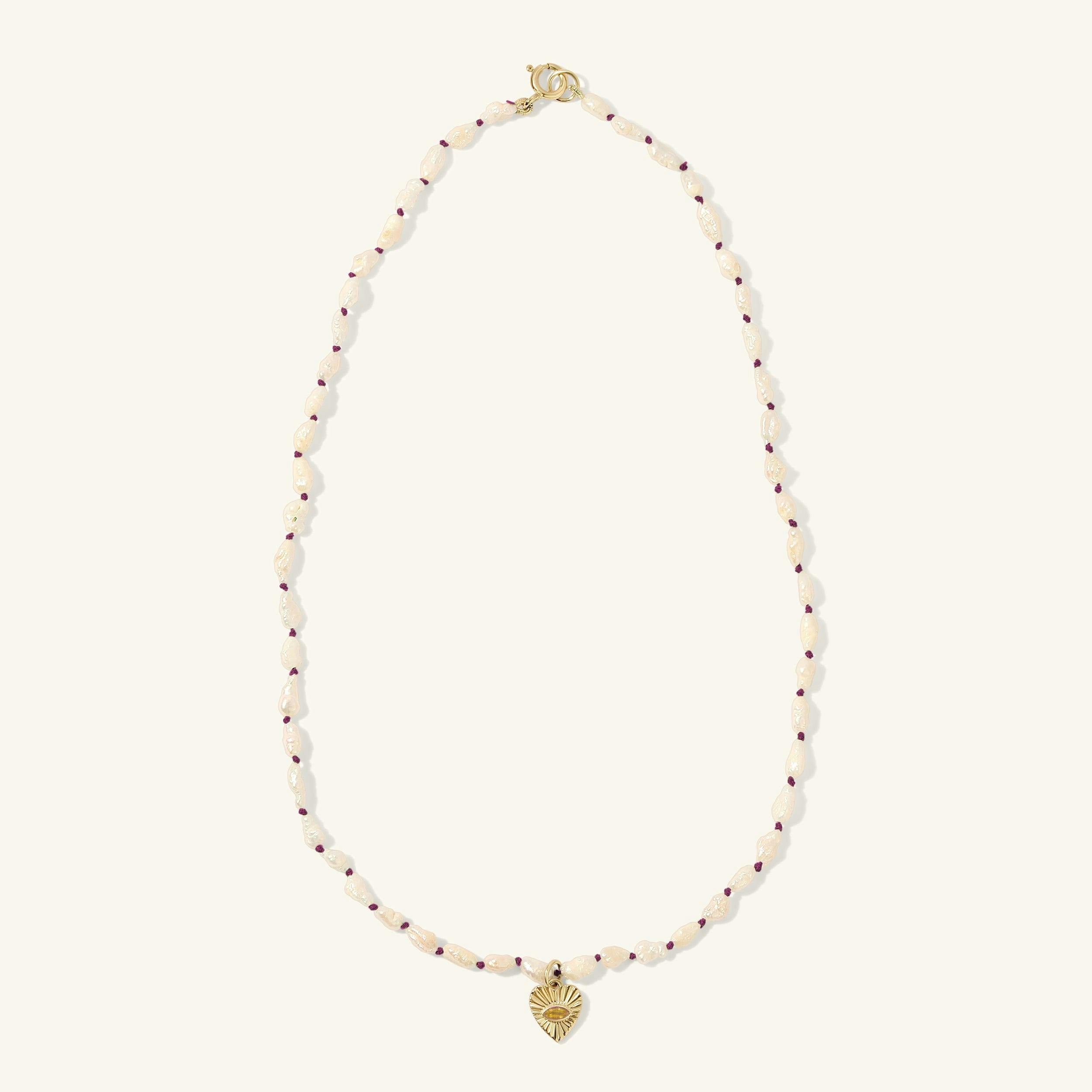 Heshi Pearl Necklace with Citrine Heart