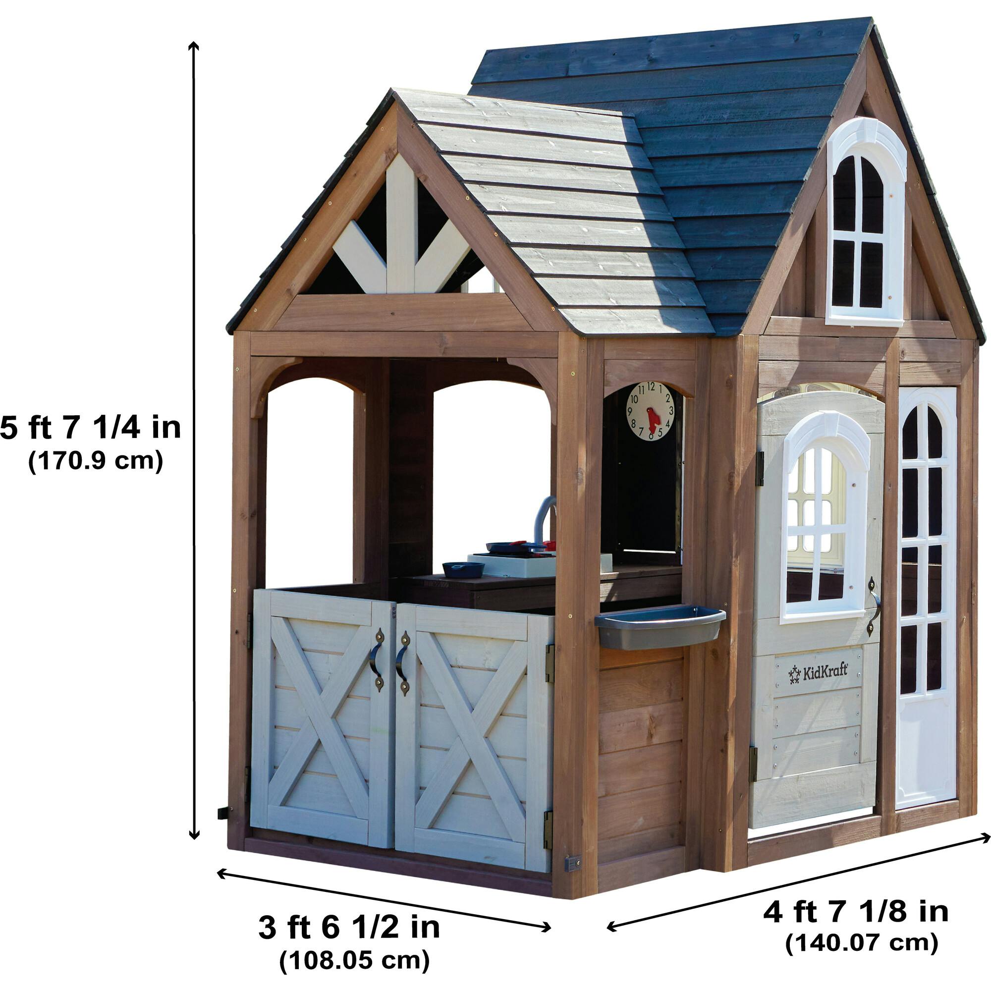 Timberwood Wooden Outdoor Playhouse With Kitchen And Barn Doors