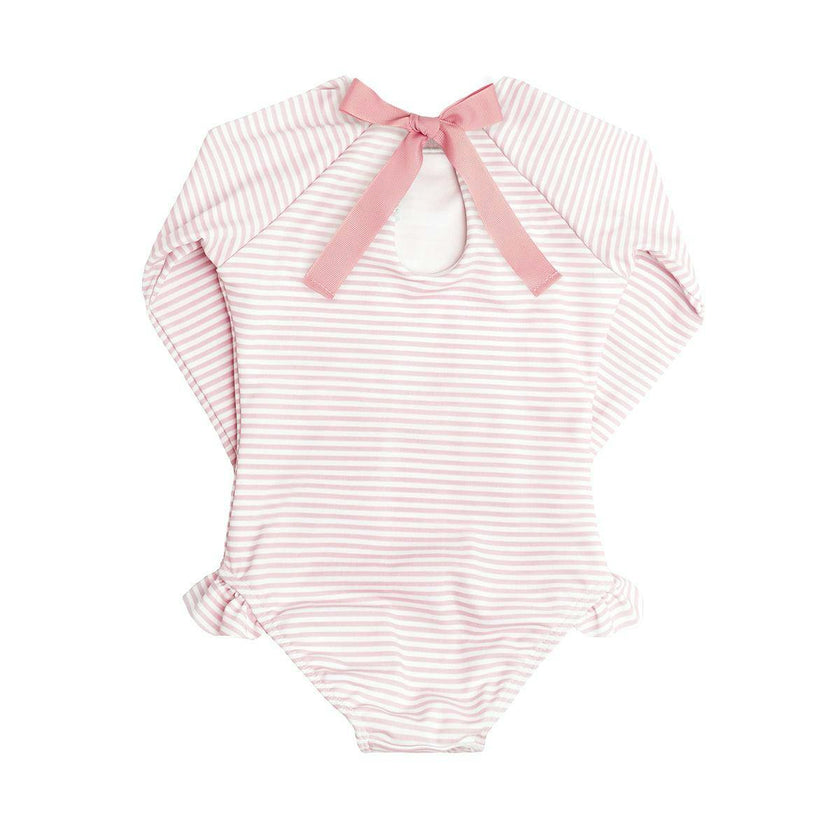 girls pink stripe rashguard one piece