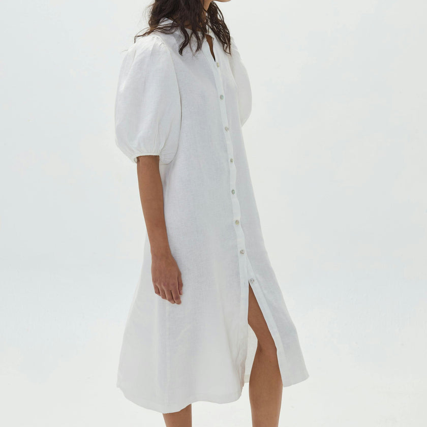 Bubble Linen Dress - Off White