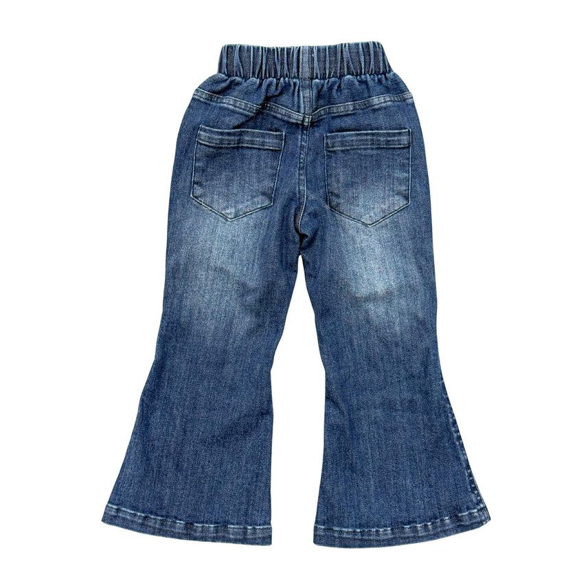 Girls Flare Denim Jeans in Dark Blue Wash