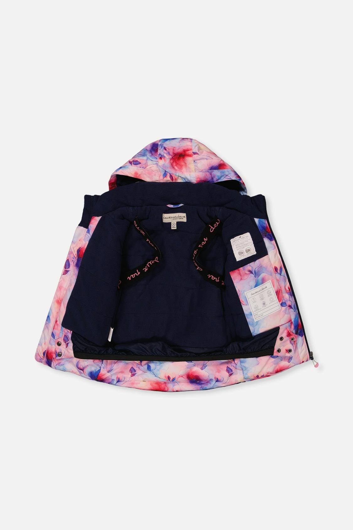 Two Piece Play Snowsuit Mauve Watercolor Floral Print With Navy Pants