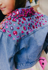Sparkle Queen Rhinestone Gem Denim Crop Jacket