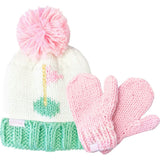 Golf Flag Bobble Hat/Mittens Bundle - Pink