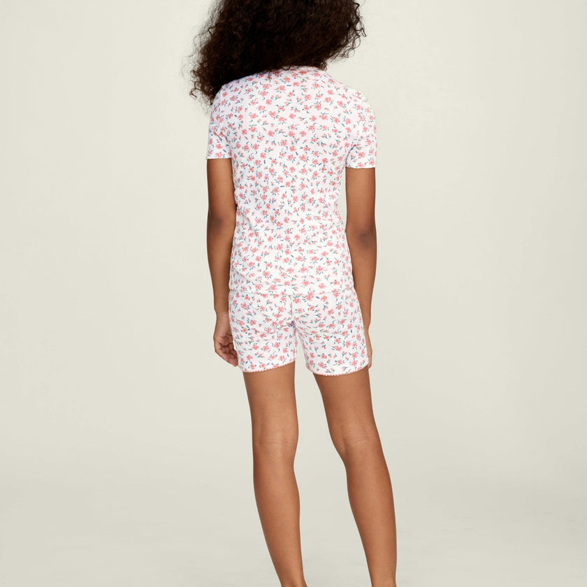 Kid's Pointelle Pajama Short Set in Pink Floral