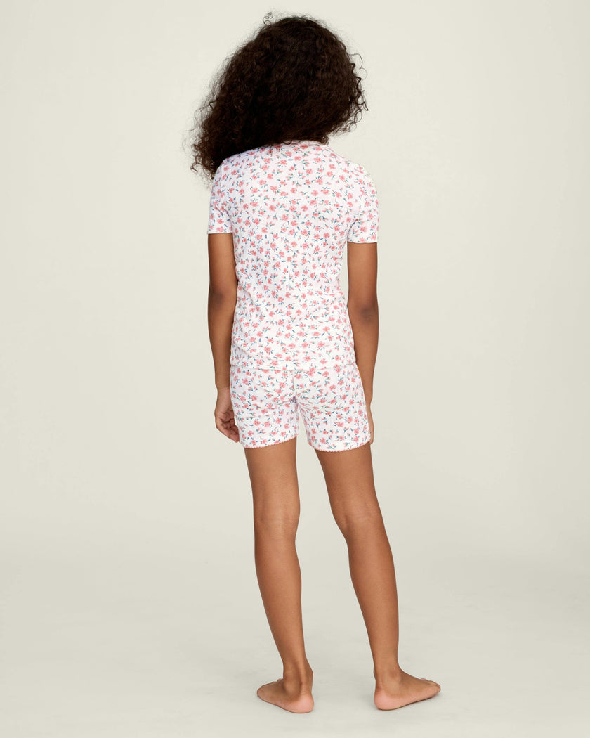 Kid's Pointelle Pajama Short Set in Pink Floral