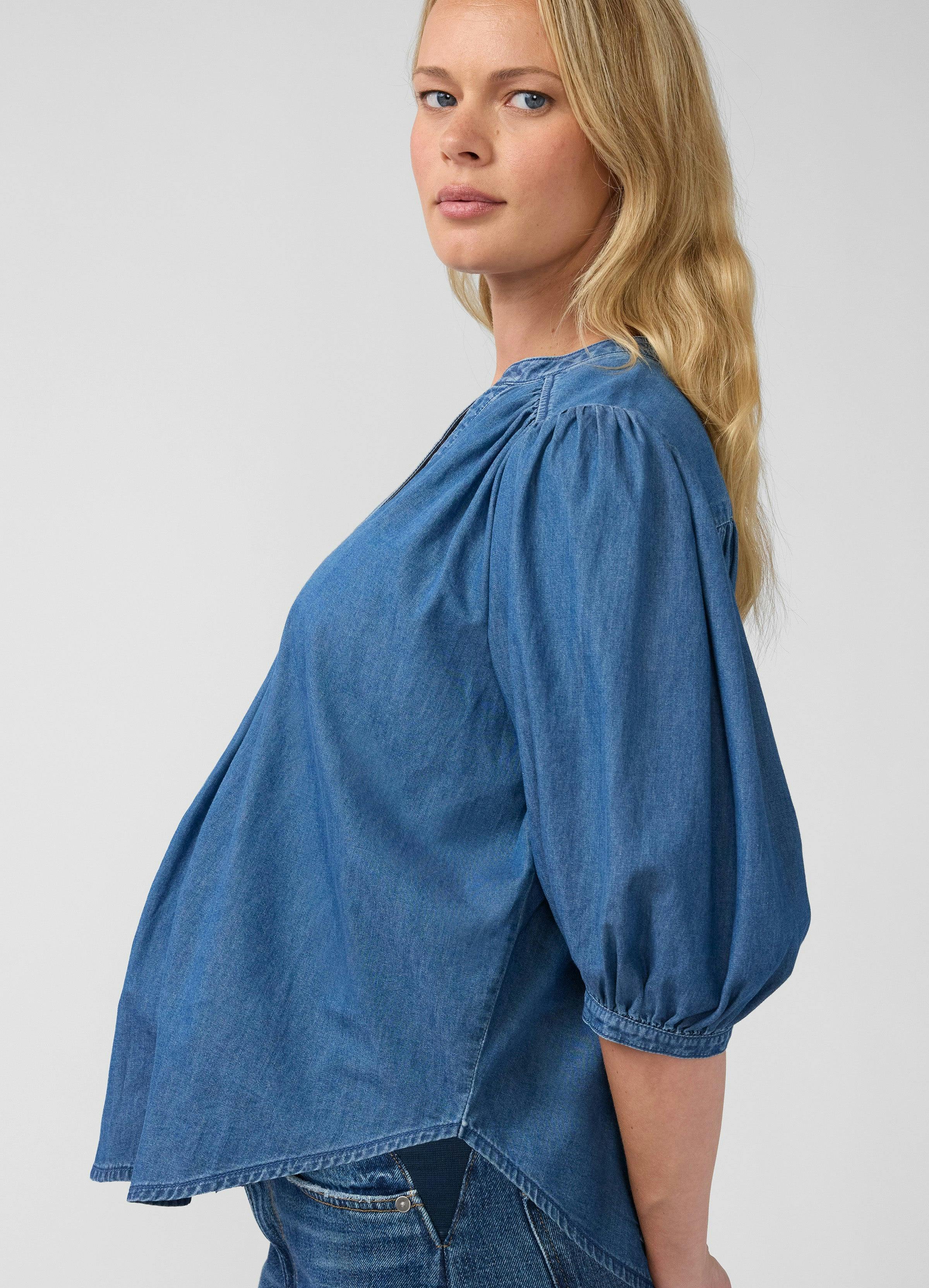 Relaxed Popover Chambray Maternity Shirt