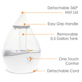 Crane .5 Gallon Drop 2.0 Cool Mist Humidifier for Nursery, With Night Light, Sound Machine