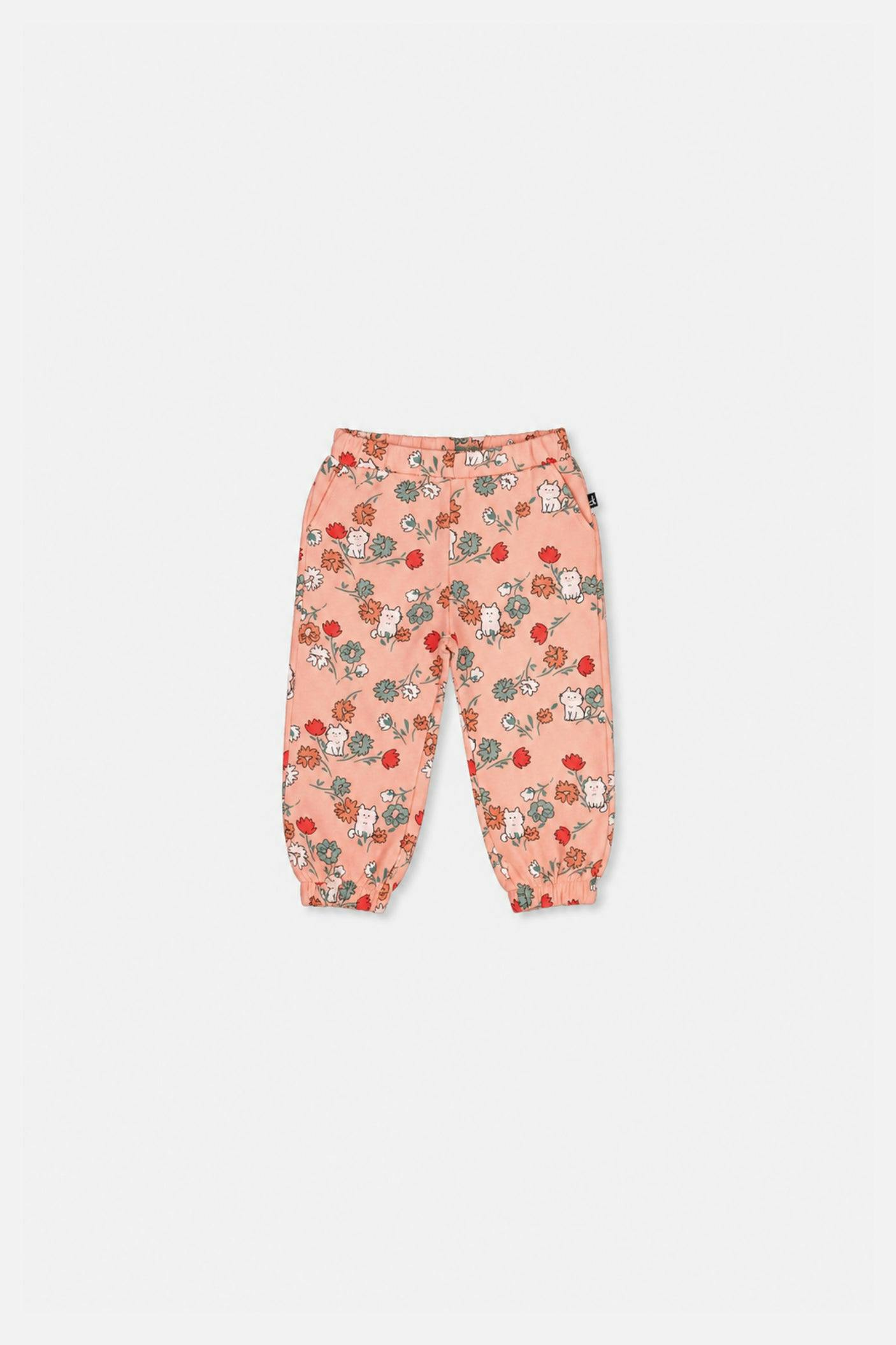Baby French Terry Sweatpants Pink Cat Print