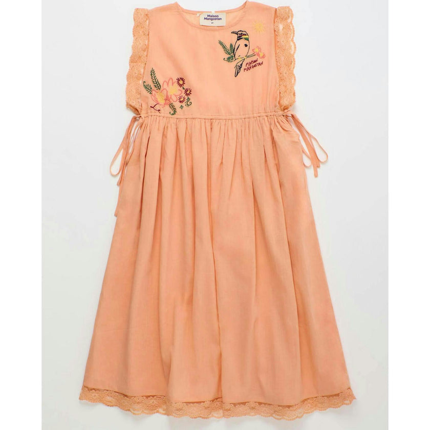 BIRDS EMBROIDERED DRESS PEACH