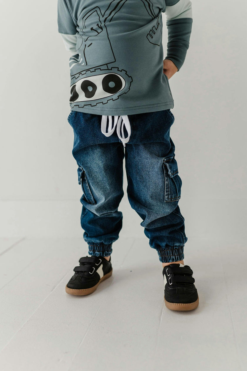 Boys Denim Jogger in Dark Blue Wash
