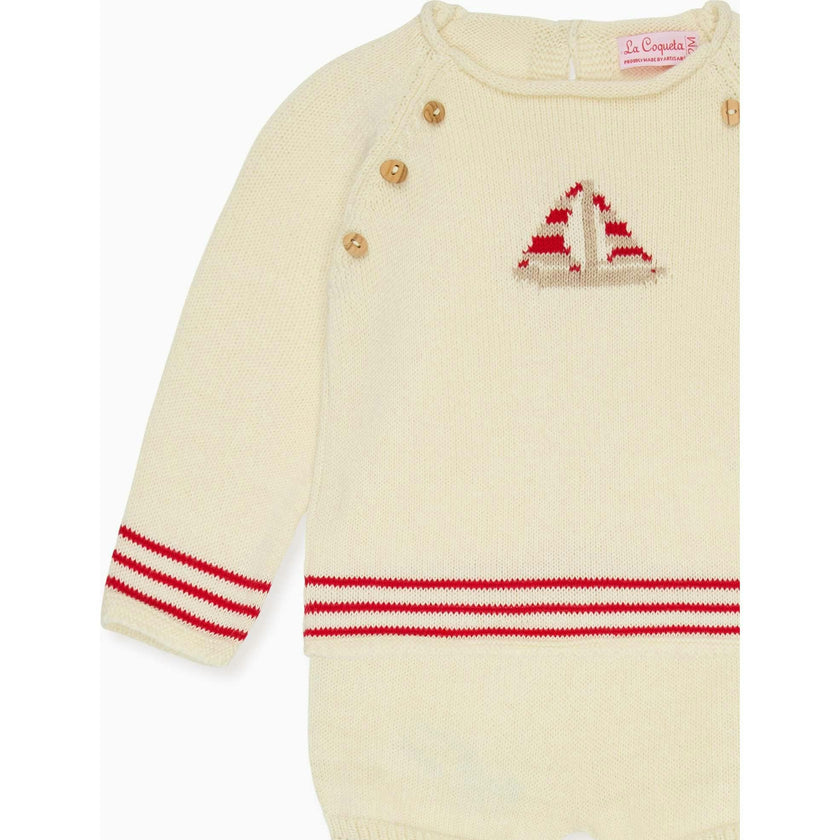 Red Stripe Ancla Cotton Baby Knitted Set