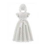 White Velloria Lace Christening Dress with Bonnet