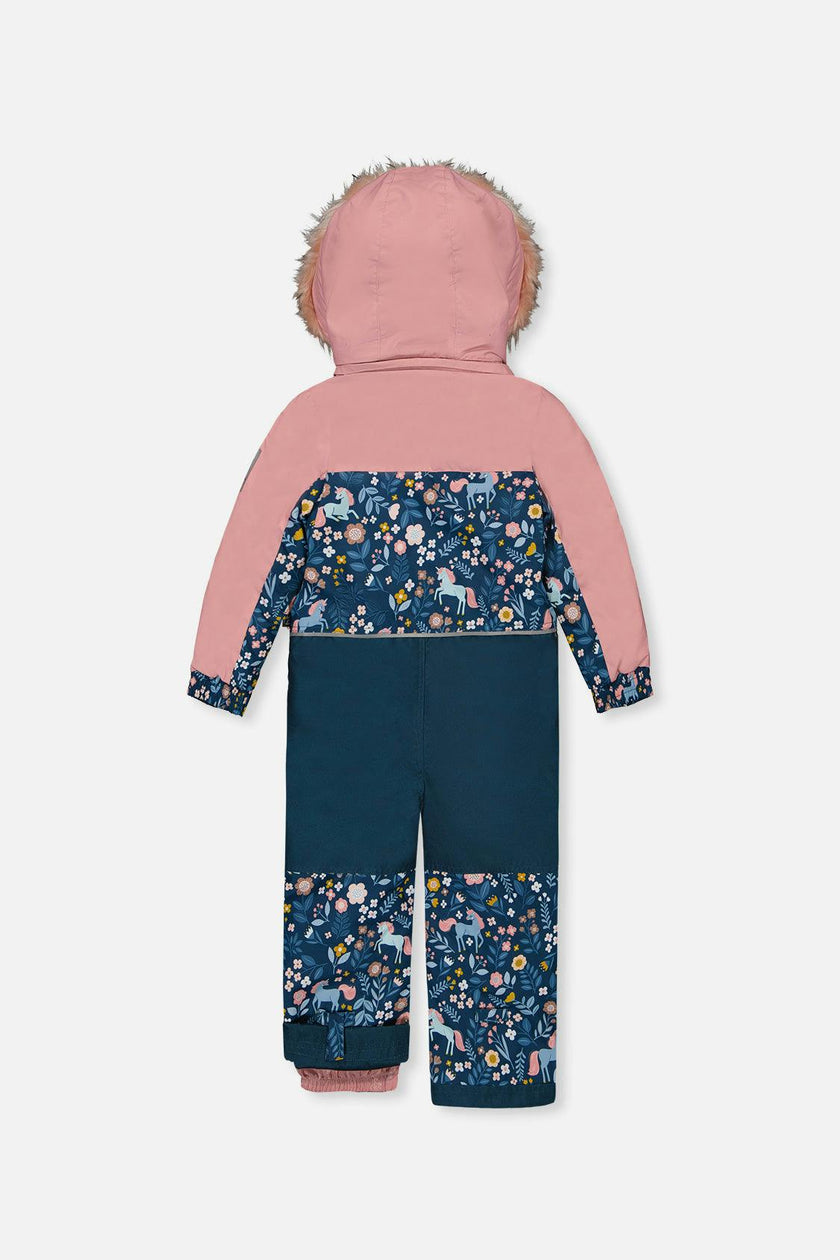 Kids One Piece Discover Snowsuit Blue and Pink Unicorn Print